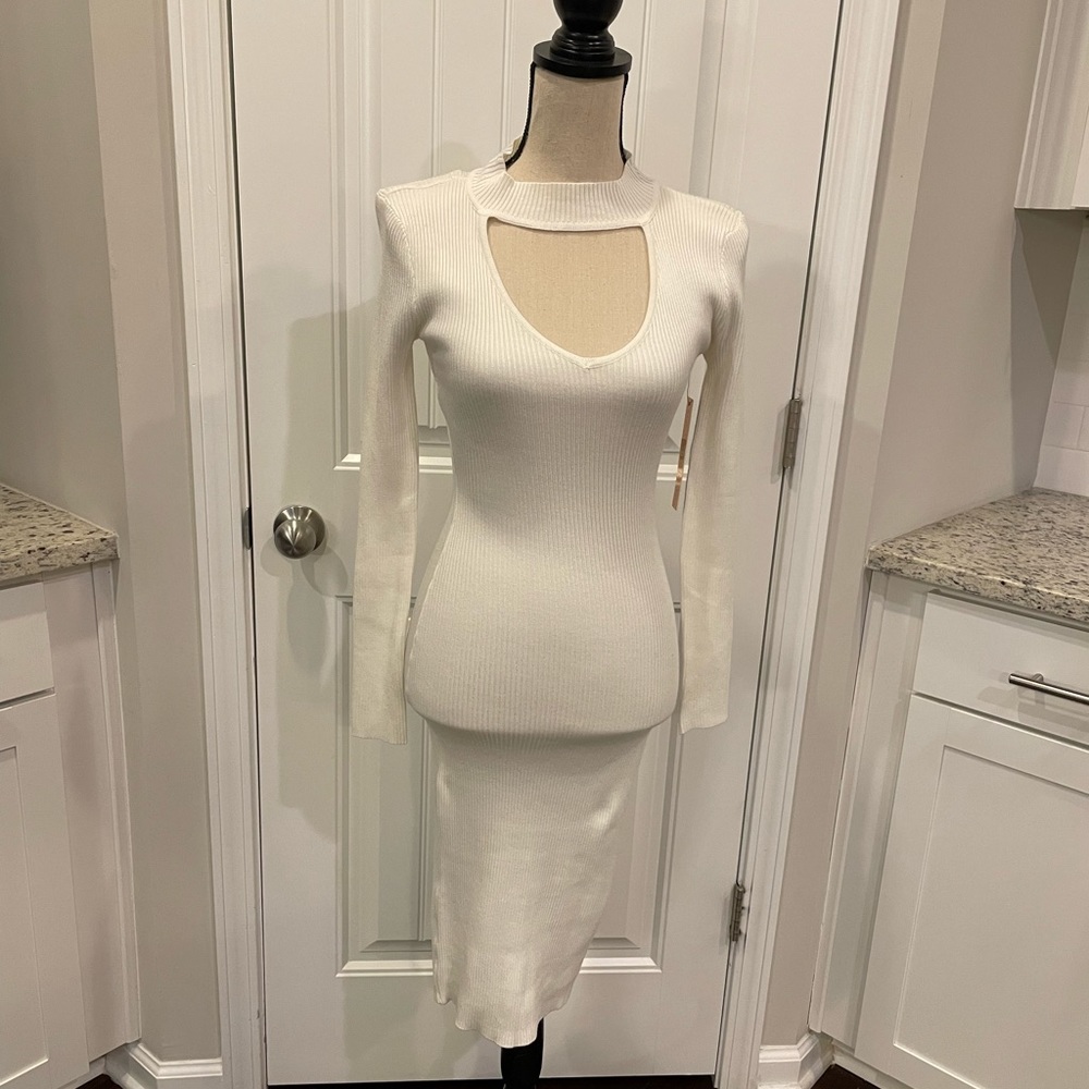 Ivory knee length sweater dress. Size small